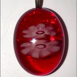 Fiery Red Miniature Floral Pendant